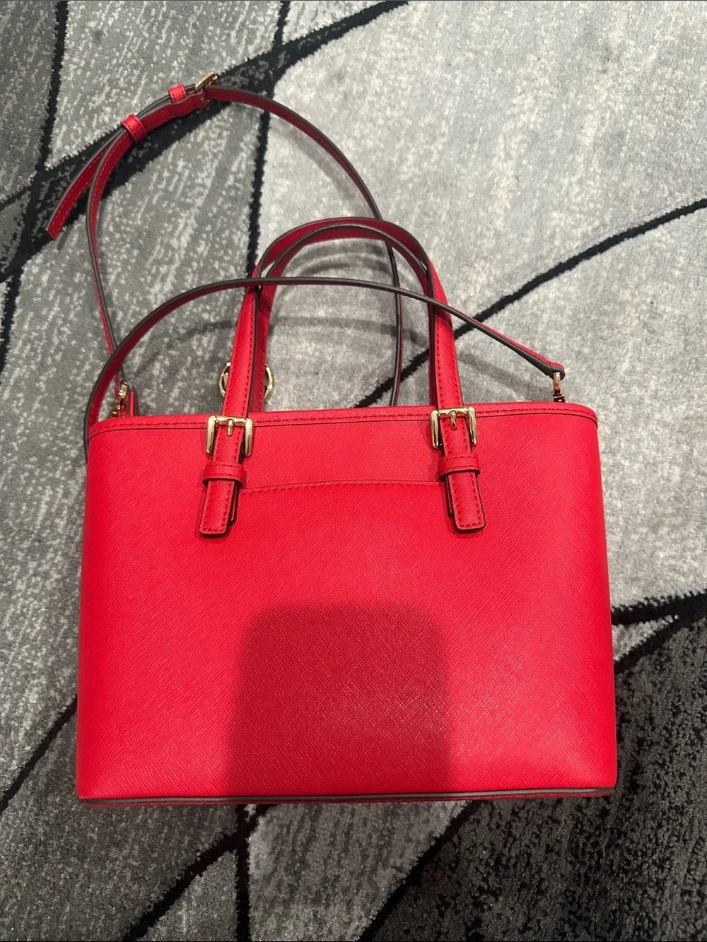Michael Kors Red Saffiano Satchel with Gold Accent